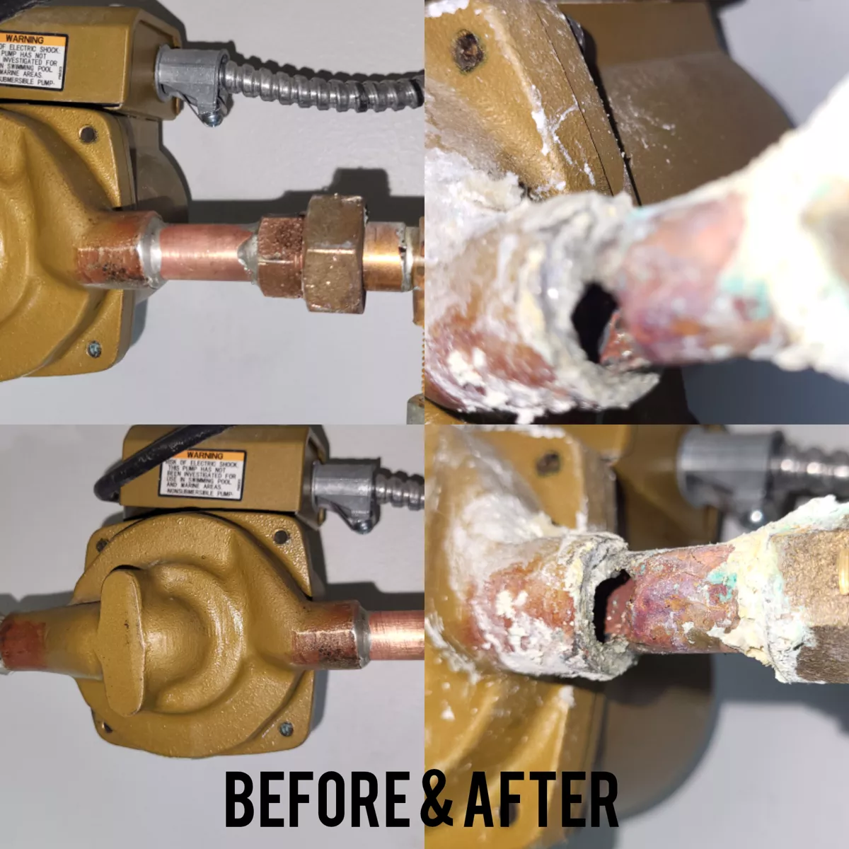 Copper Pipe Repaired Before and After